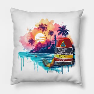 Key West Southernmost Point in the US Marker with Cuban Scenery - WelshDesigns Pillow