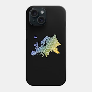 Colorful mandala art map of Europe with text in blue and yellow Phone Case