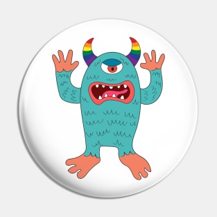 One-eyed Halloween alien monster cartoon drawing. Gay pride concept. Pin