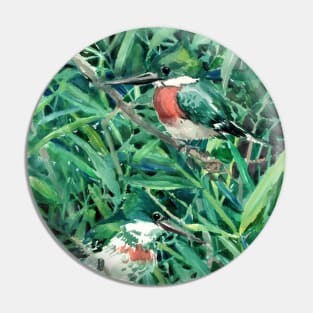 Green Kingfishers in Green Grass Pin