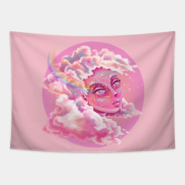 Pink cloud dreamer Tapestry by Woojah_art