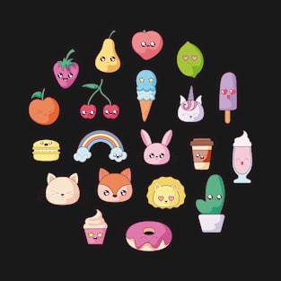 Cute Kawaii Fruits and Snacks Sticker Set T-Shirt