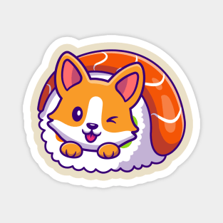 Cute Corgi In Sushi Roll Cartoon Magnet