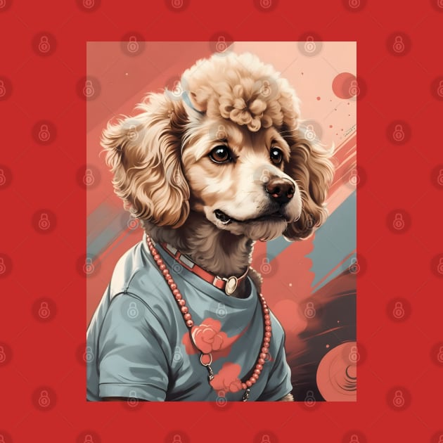 Cute Poodle Wearing a Blue Shirt and Pink Necklace by Leon Star Shop