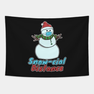 Snow-Cial Distance Snowman with face mask Snovid Tapestry