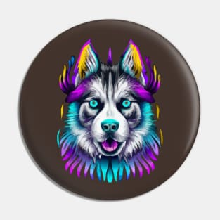 Husky Sled Dog Tribal Art Pin
