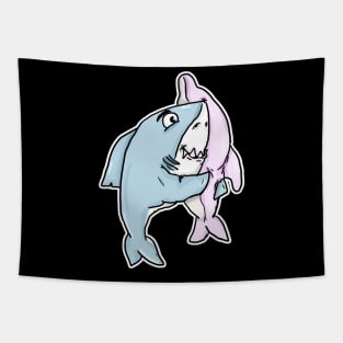 shark hugging a dolphin plush Tapestry