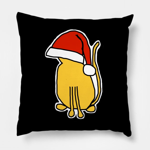 Yellow Cat in a Christmas Santa Hat Pillow by ellenhenryart