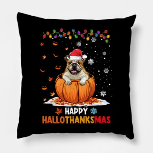 Pug On Pumpkin Happy Hallothanksmas Pillow
