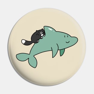 Dolphin and Black Tuxedo Cat Pin