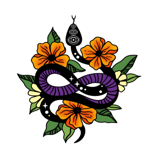 Floral mystic snake, orange T-Shirt