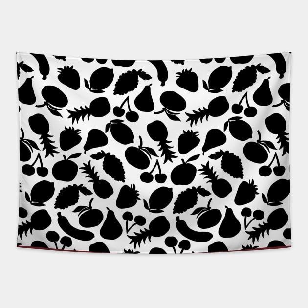 Fruit Salad- black on white Tapestry by NickiPostsStuff