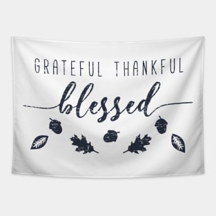 Grateful Thankful And Blessed Happy Thanksgiving Day Typography Retro Black Tapestry