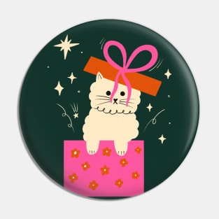 Cute white cat with bow illustration. Birthday art gift idea Pin