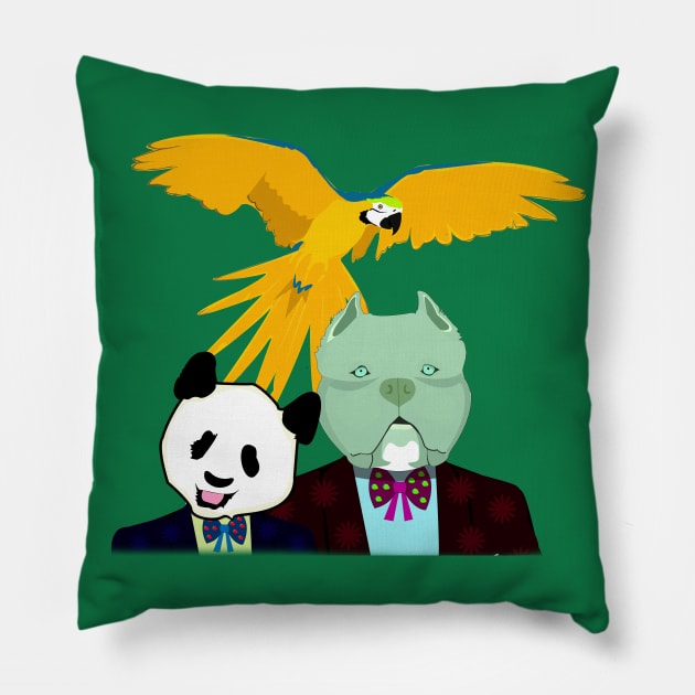 Pit bull, Parrot and Panda Pillow by momomoma