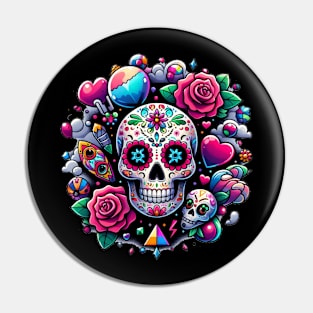 Sugar Skull Art - Floral Immortality Pin