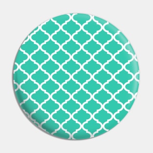 Teal Turquoise Quatrefoil Lattice Pattern Pin