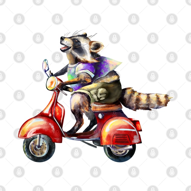 Cute raccoon on motorbike by Sitenkova