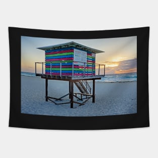 Cancun Beach Colorful Lifeguard House at Sunrise Playa Cancun Mexico MX Tapestry