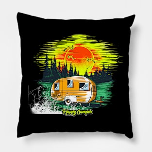 Happy Camper Rough Grunge Camping Trip Pillow