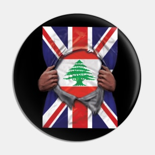 Lebanon Flag Great Britain Flag Ripped - Gift for Lebanese From Lebanon Pin