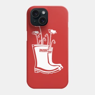 Poppy White Lineart Rain boots Phone Case