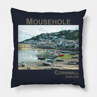 Mousehole, Cornwall, England UK fishing harbour boats art Pillow