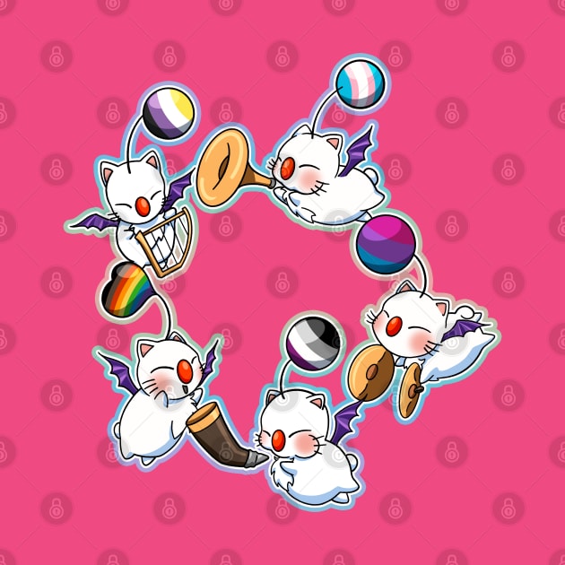 Pride-Mogs - FF114 moogles to support pride (rainbow, asexual, bisexual, trans, non-binary) by SamInJapan