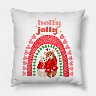 Holly Jolly Merry Christmas Boho Rainbow Pillow