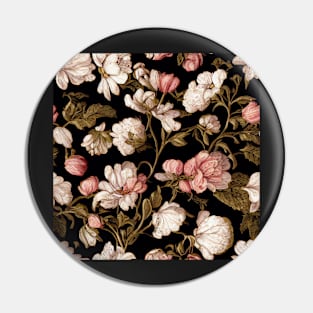 Vintage Peach and Pink Romantic Floral on Dark Background Pin