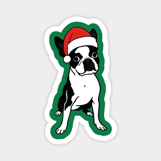 Christmas Santa Boston Terrier Dog With Hat Magnet by DonWillisJrArt