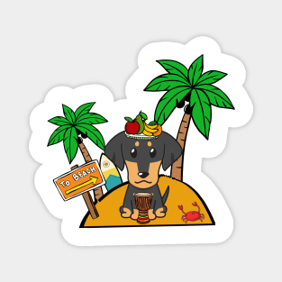 Funny dachshund is on a deserted island Magnet