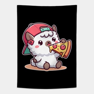 Baby Llama Eating Pizza Cute Kawaii Foodie Tapestry