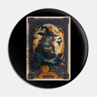 The Reader Retro Distressed Witch Halloween Tarot Card Pin