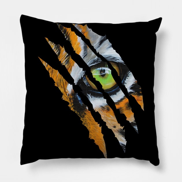 Fearless Tiger Cat Eye Claw Silhouette Pillow by threefngrs