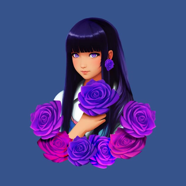 Anime Girl with Purple Eyes and Roses by BluedarkArt