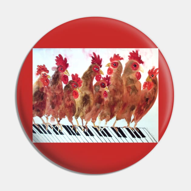 The Piano Playing Hens Pin by Casimirasquirkyart