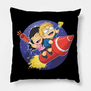 Boy and Girl Riding New Year Firework Pillow