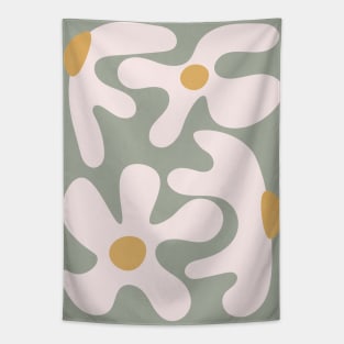 Abstract Flowers Sage Green Tapestry