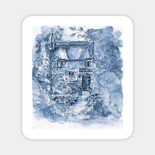 Thatched Cottage - Cyanotype of Original Painting Magnet