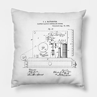 Electric Railway Controlling System Vintage Retro Patent Hand Drawing Funny Novelty Gift Pillow