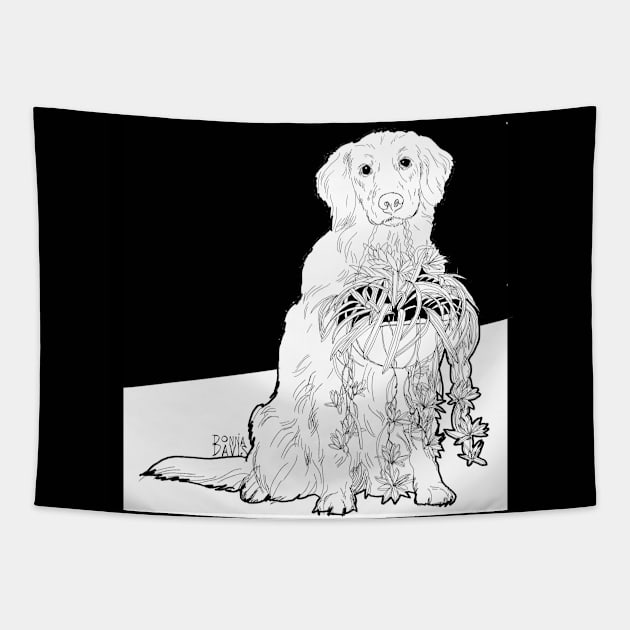 Retriever Labrador and Spider Plant Tapestry by donnadavisart1