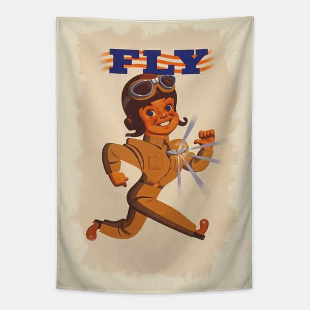 ✪ FLY ✪ WWII US Air Force promotional vintage poster ✪ Retouched Fan Art Tapestry by Naumovski