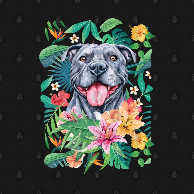 Tropical Gray Pit Bull Pitbull by LulululuPainting