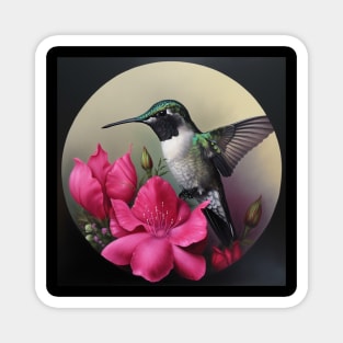 Hummingbird with Bright Pink Flowers in a Circle Magnet