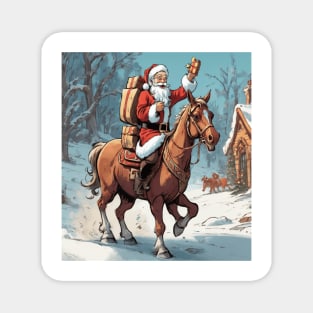 Santa Claus Delivering Toys On Horse Magnet