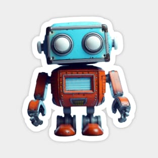 Retro Kid's Toy Robot -blue and red- 3D Character Design Magnet