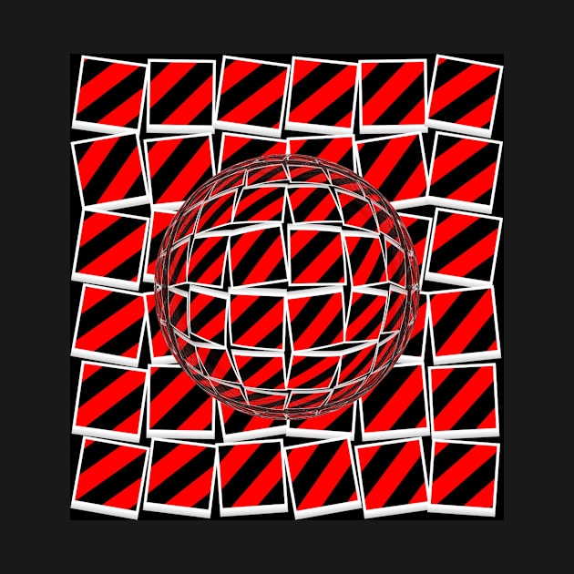 Red and black 3D design in the style of David Hockney with GLASS SPHERE by mister-john