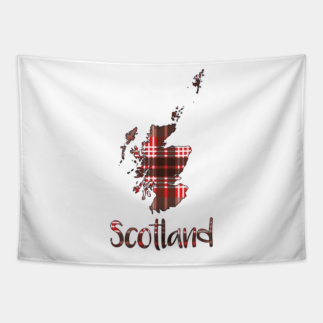 Scotland Red, Black and White Tartan Map Typography Design Tapestry by MacPean