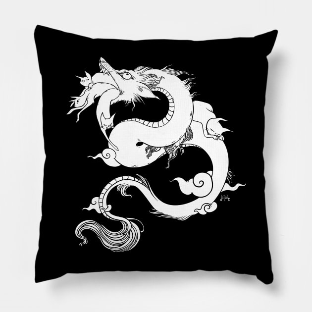 Flying Dragon In Space With Cats Drawing Pillow by cellsdividing